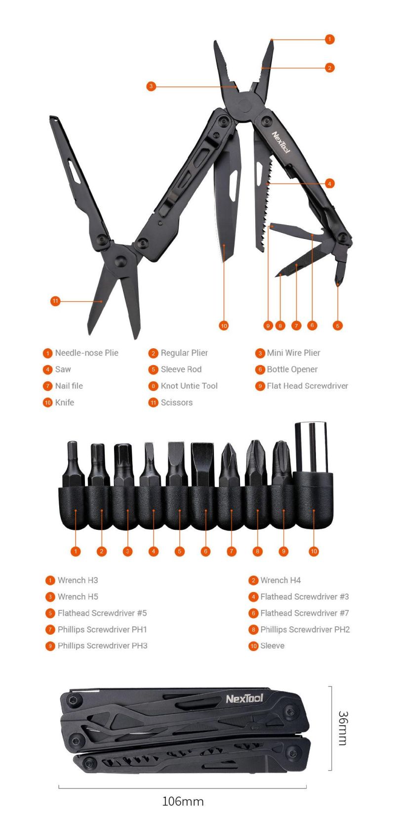 Nextool Black Coating Shears Design Multitool with Knife Saw Pliers