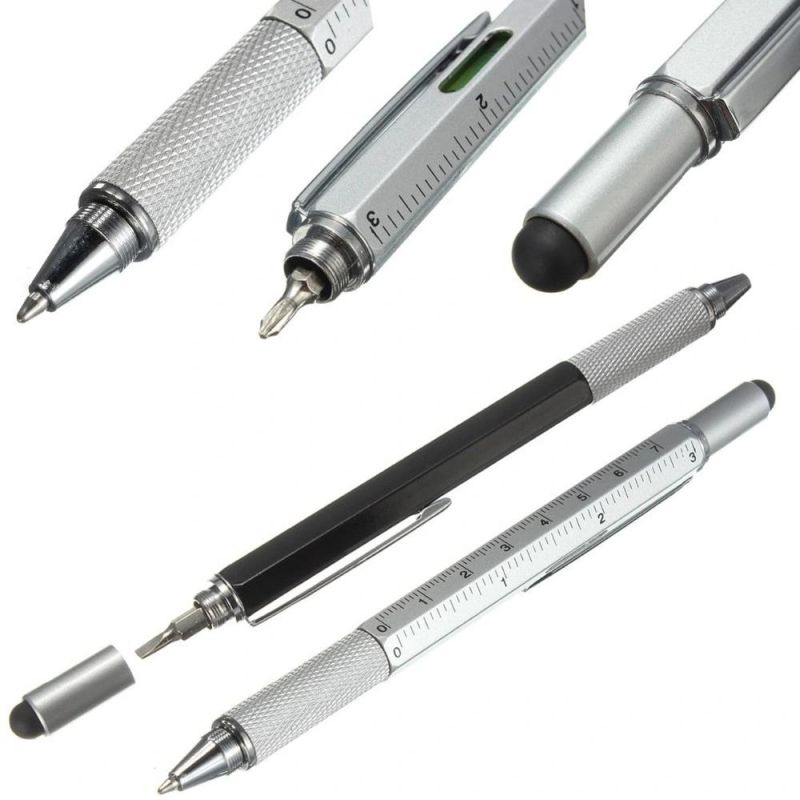 New Arrival Tool Ballpoint Pen Screwdriver Ruler Spirit Level with a Top and Scale Multifunction 6 in 1 Metal Pen