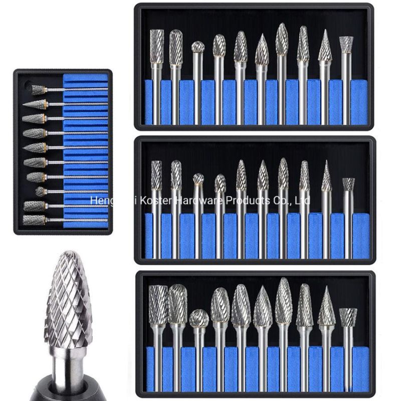 1/4 Shank Burrs Tool Bit 6mm 3mm Double Cut Carving Grinder Bit Engraving Tungsten Carbide Burr Set