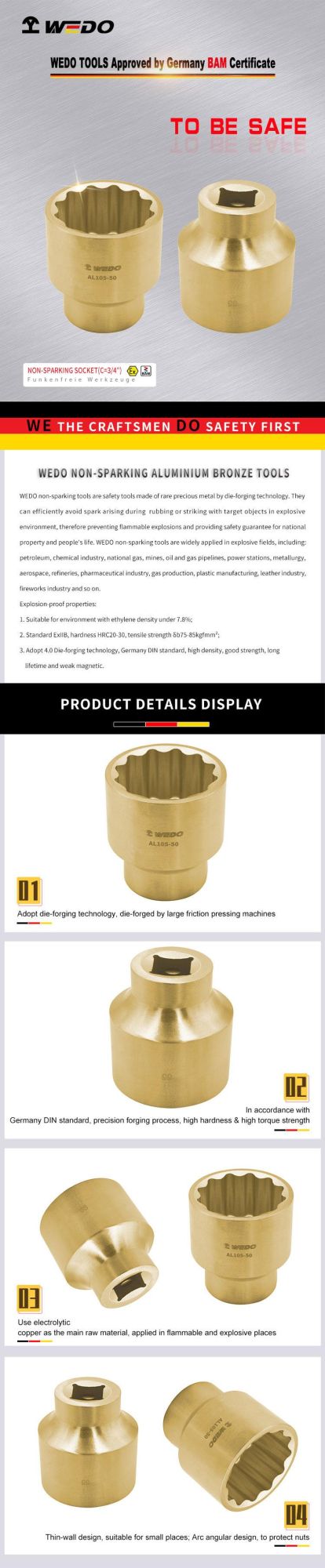 WEDO Aluminium Bronze Non-Sparking Metric & Imperial 3/4" 1/2"Socket