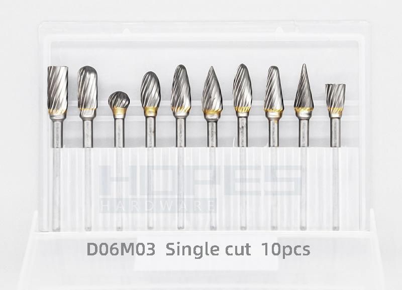 10PCS Rotary File Tungsten Carbide Burr Set with Single Double Cut Tooth 3mm Shank Grinding Bits Kit