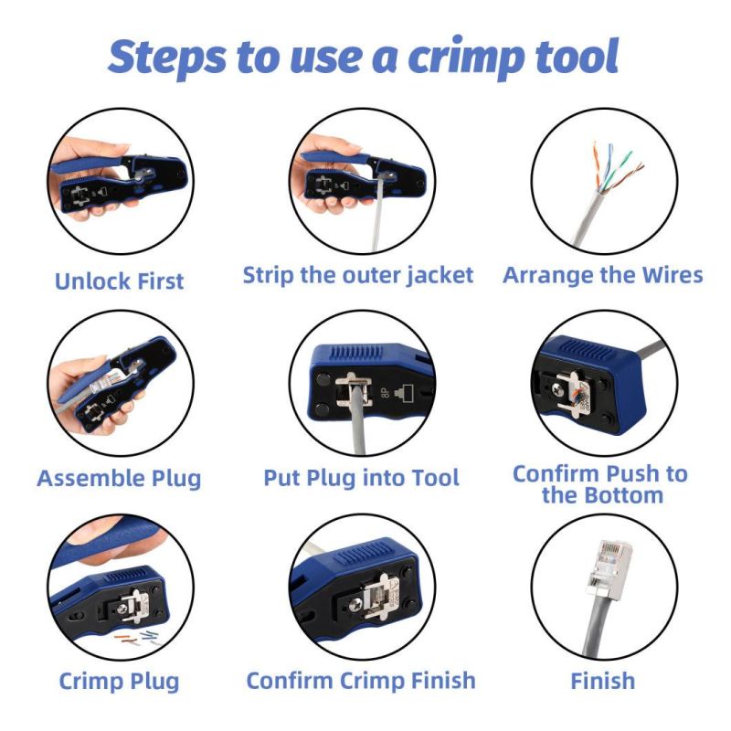 Ez RJ45 Pass Through Crimping Tool Ethernet Network Modular Plug Connector Crimper Tool Ratcheting for UTP/STP Cable