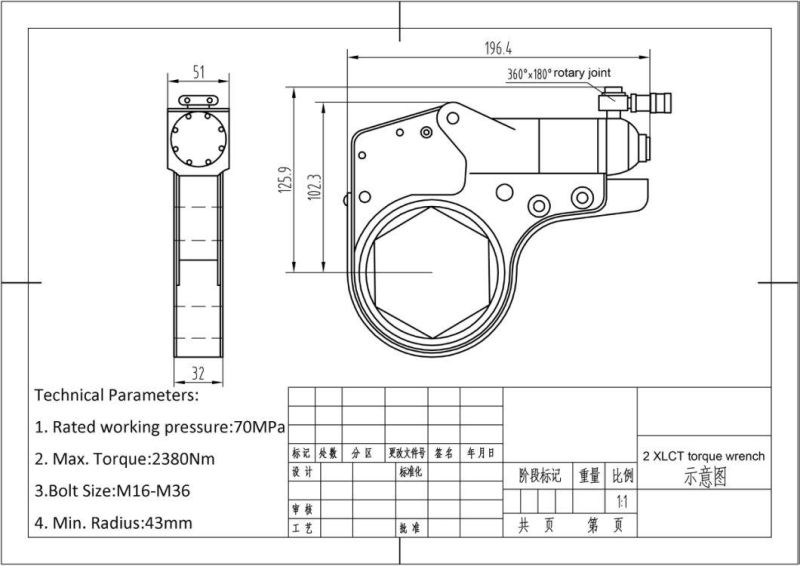 700 Bar Adjustable Low Profile Hydraulic Torque Wrench