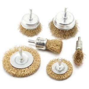 Professional 6PCS Crimped Brass Coated Steel Wire Wheel &amp; Cup Brush Set