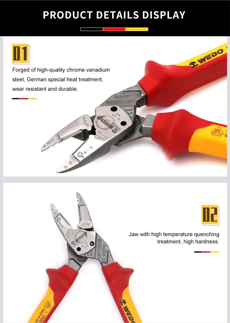 WEDO VDE Certified 1000V Insulated Tools Bent Pliers, Diagonal Cutting