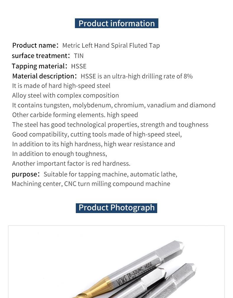 Hsse-M35 with Tin Spiral Fluted Taps Unc 2-56 3-48 4-40 5-40 6-32 8-32 Machine Screw Thread Tap