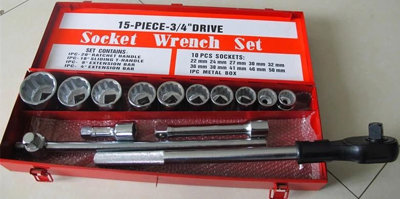 16PC Professional 3/4dr. Socket Wrench Tool Kit in Metal Case