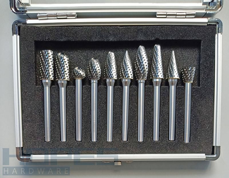 10PCS Silver Welding Carbide Rotary File Burr Set with Single Double Cut Tooth 6mm Shank Aluminum Case Kit