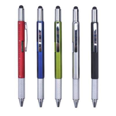 Versatile Stylus Pen Tool 6 in 1 Pen Multitool Ballpoint Pen, Stylus, Ruler, Screwdrivers, Level Gauge