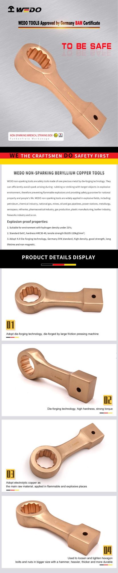 Wedo Beryllium Copper Non-Sparking Striking Box Wrench