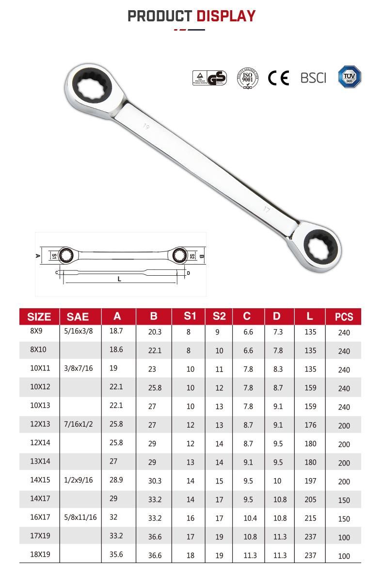 Good Quality Double Ring Gear Spanner Ratchet Wrench