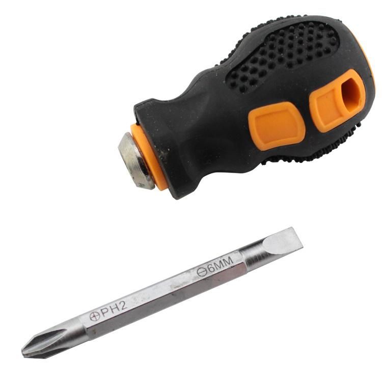 Plastic Handle Cr-V Steel Double Way Stubby Screwdriver