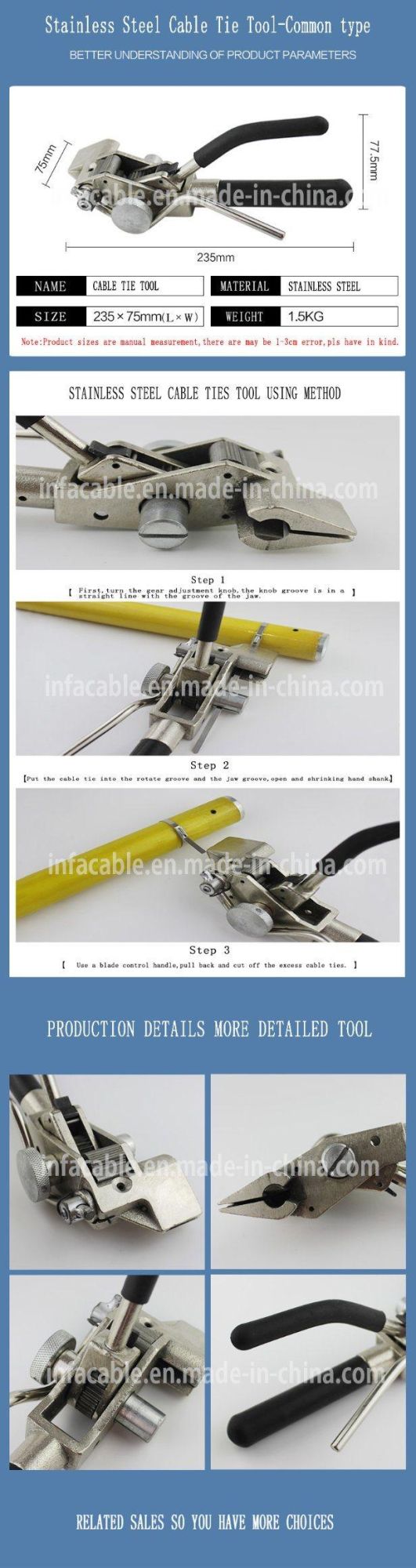 Metal Cable Tie Strap Tool for Fastening and Cutting