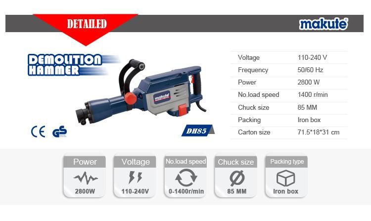 Makute Demolition Hammer Breaker 85mm SDS Chuck with Drill Bits