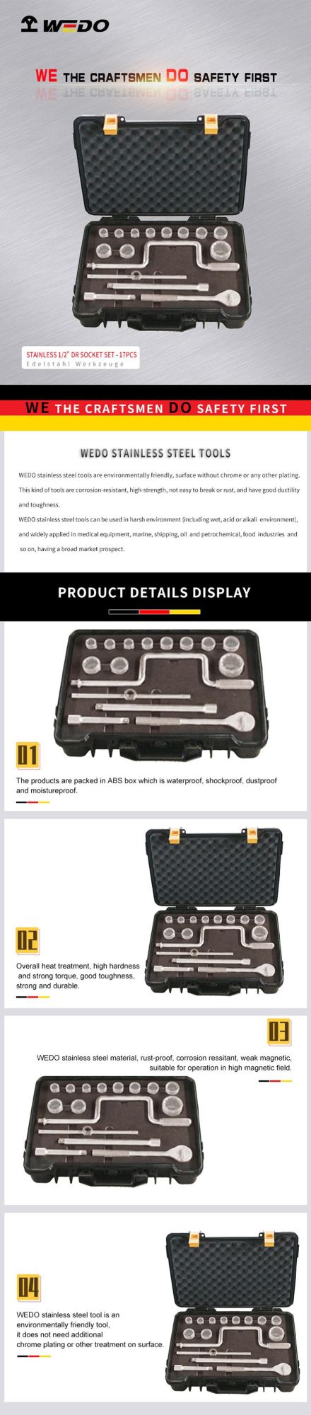 304 Stainless 1/2"Dr Socket Set-17PCS