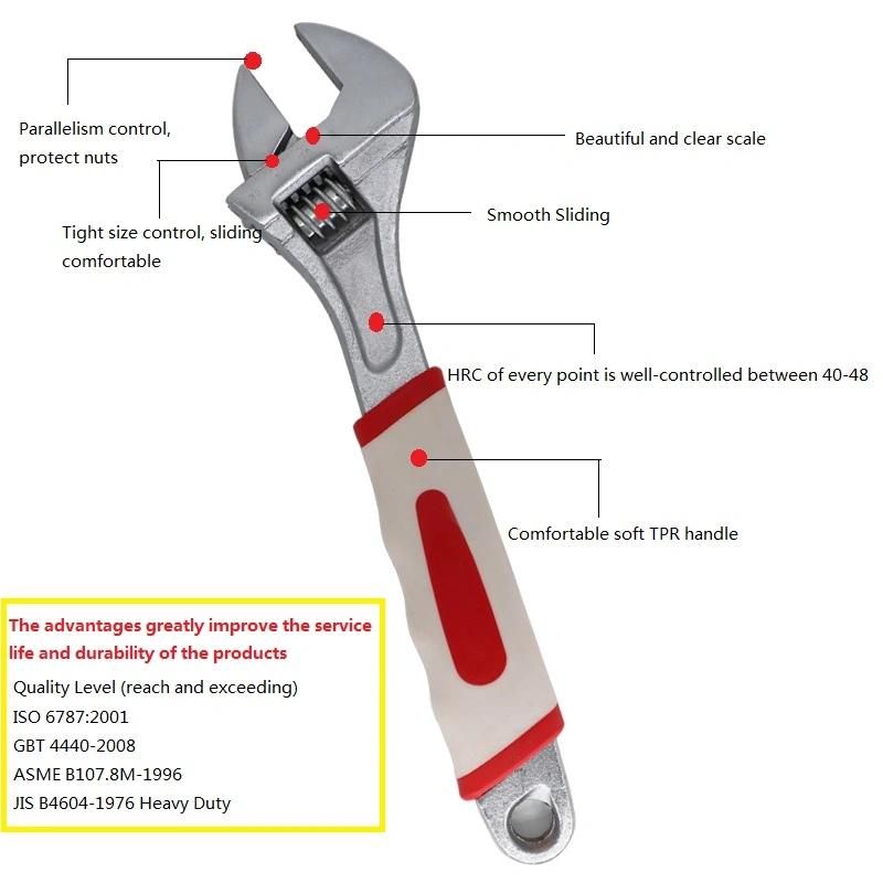 PVC Handle Thread Steel Chrome Plated Adjustable Spanner