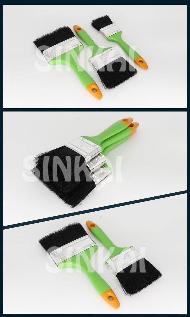 Paint Brush (Flat Brush with Black Bristle, Green Plastic Handle, Orange Edge)