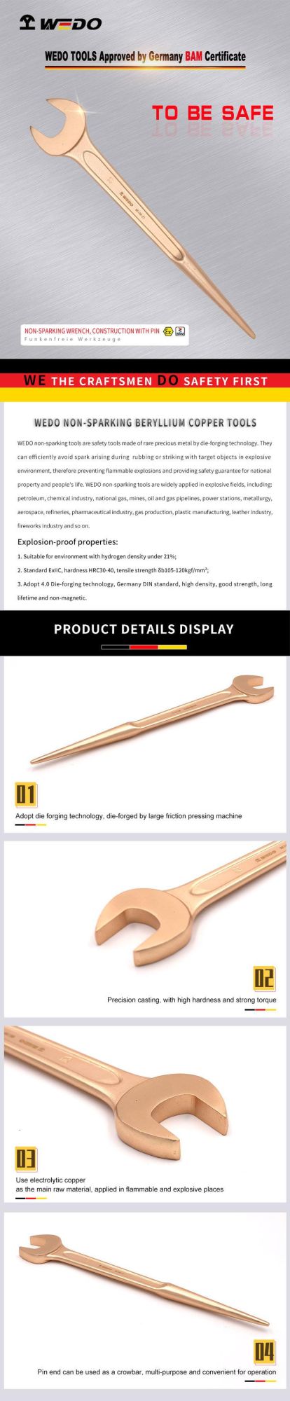 Wedo Beryllium Copper Alloy Non Sparking Construction Wrench with Pin