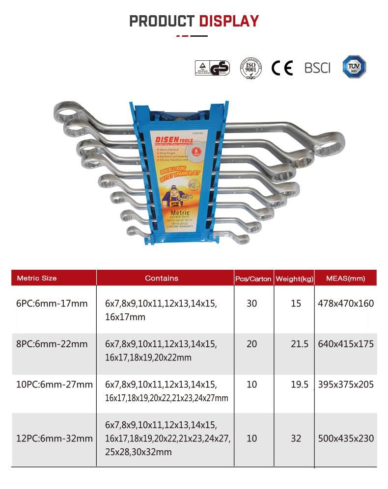 Double Offset Ring Spanner Carbon Steel Cr-V Material