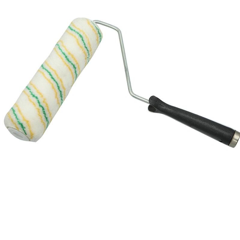 Yellow and Green Stripes Polyester Fabric Paint Roller Brush with Cage Frame