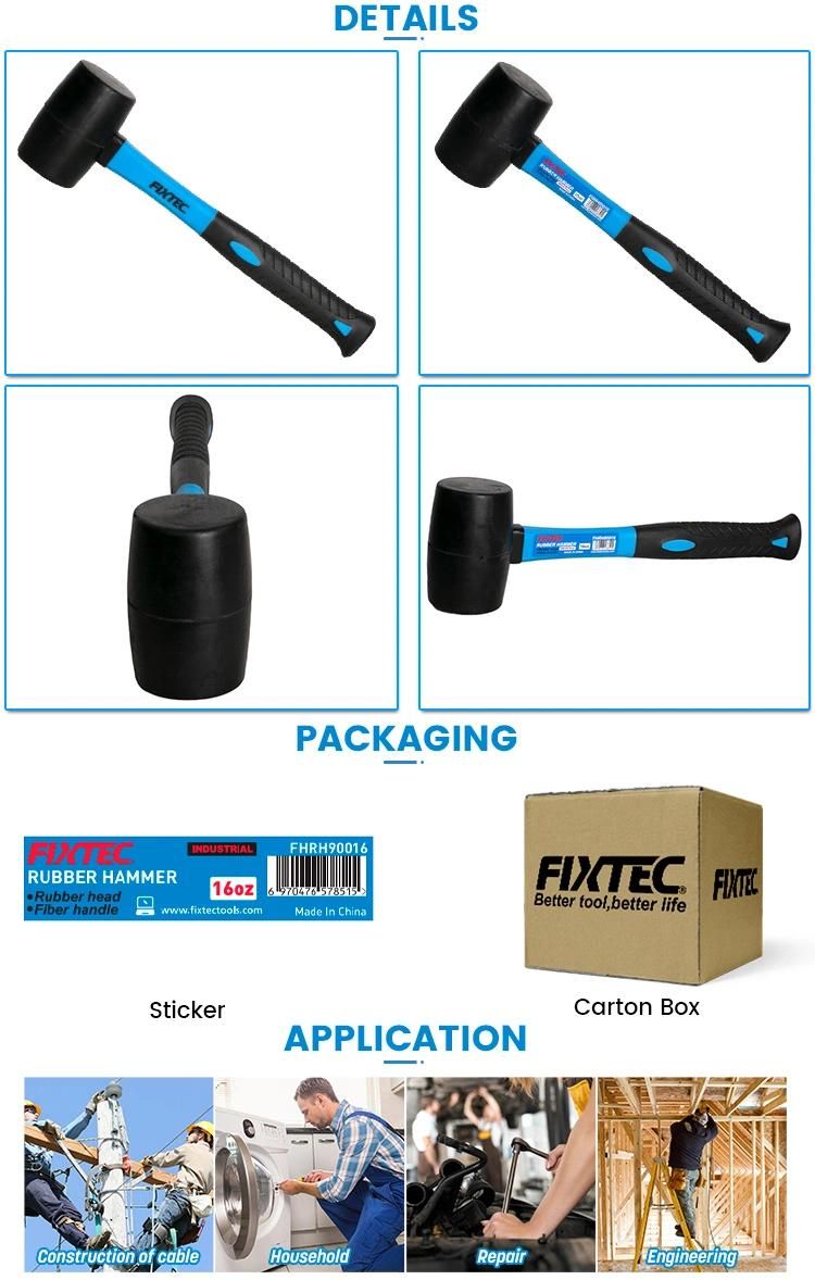 Fixtec Hand Tool 16oz Portable Hardware Rubber Hammer with Fiberglass Handle