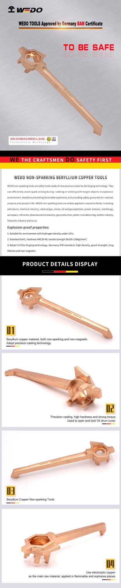 Wedo Manufacture Beryllium Copper Non-Sparking Bung Wrench