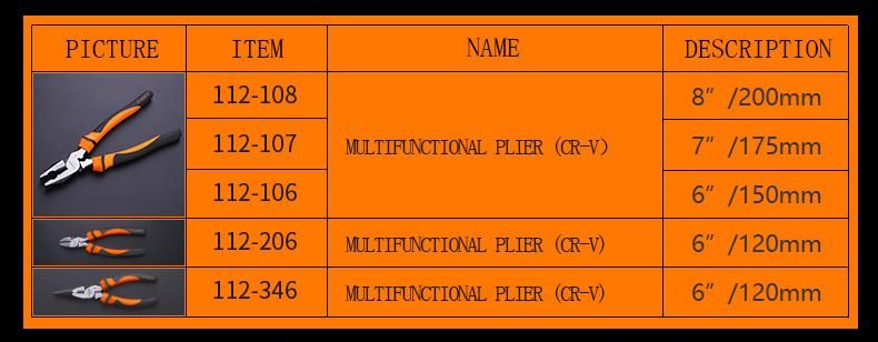 6", 7", 8" CRV Hand Tools Industrial Grade Combination Pliers
