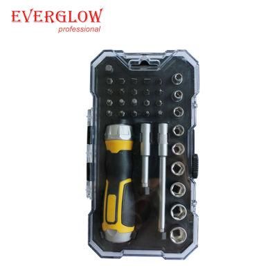 33PC Ratchet Screwdriver and CRV Bits Set with Soft Handle