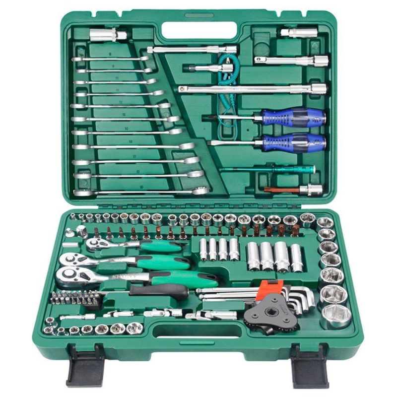 Factory Supply 82PC Repair Socket 72 Tooth Ratchet Wrench Auto Repair Set Green Box Set Auto Hardware Tools