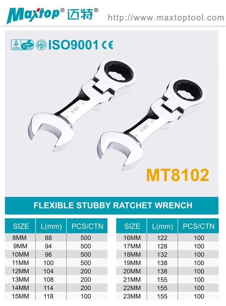 CRV Material Flexible Head Short Spanner Combination Ratchet Wrench