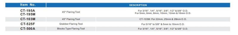 CT-195 CT-103 CT-525 CT-500 Refrigeration Tube Flaring Tools