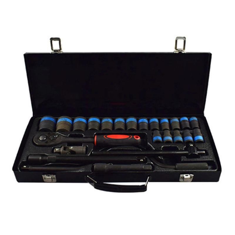 24 PCS Black Coating Tool Cabinet Box Kit Case Hand Car Wrench Socket Set Hardware Tools