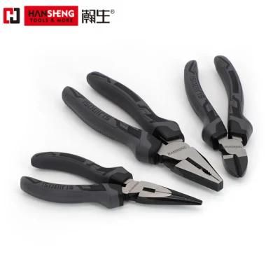 Professional Combination Pliers, High Quality, German Type, Made of Cr-V, Heat Treatment, Pearl-Nickel Plated, Nickel Plated PVC Handles, 6&quot;, 7&quot;, 8&quot;