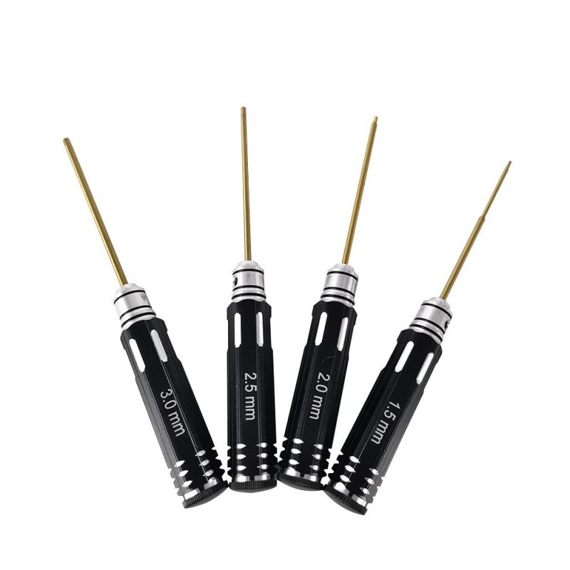 Extended HSS Steel Hexagon Socket Screwdriver with Titanium Plated Gold Bit 1.5-2-2.5-3mm 4 in 1 Screwdriver