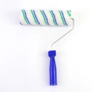 2020 New White Polyester Fiber Blue and Green Stripes Roller Blue Plastic Handle Paint Roller Brush