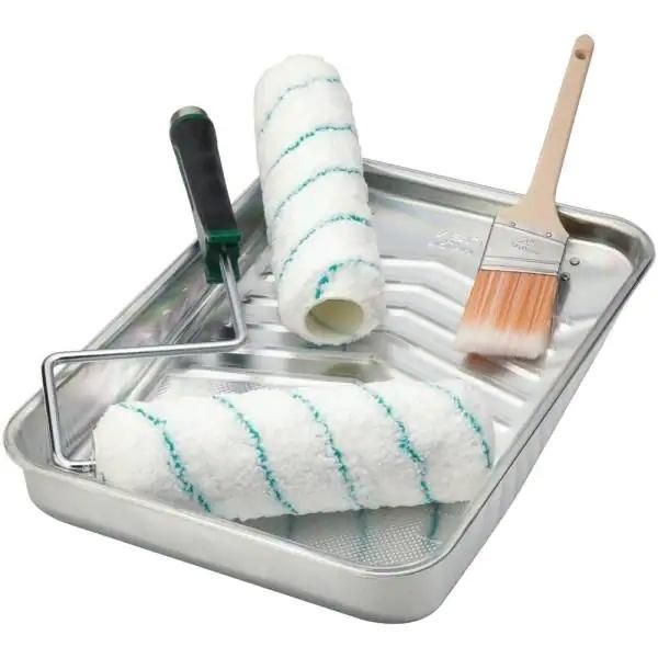 6-Piece Microfiber Paint Tray Kit, Paint Roller, Paint Brush, Liner, Metal Paint Tray