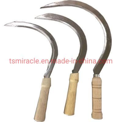 High Quality Carbon Steel Cutting Garden Farming Tool Grass Tooth Sickle with Wooden Handle