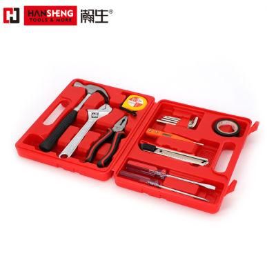 Household Set Tools, Plastic Toolbox, Combination, Set, Gift Tools, Made of Carbon Steel, CRV, Polish, Pliers, Wrench, Hammer, Snips, Screwdriver, 9 Set