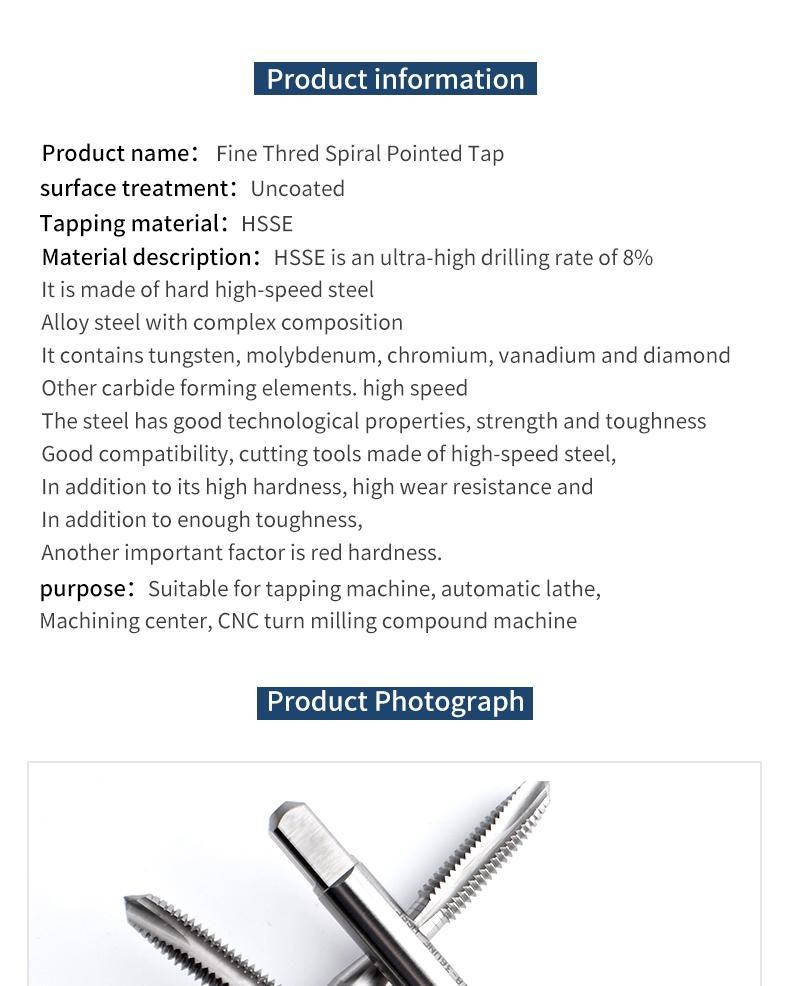 Hsse-M35 JIS Spiral Pointed Taps Unf Uns 5/16 3/8 7/16 1/2 9/16 5/8 3/4 Machine Screw Fine Thread Tap