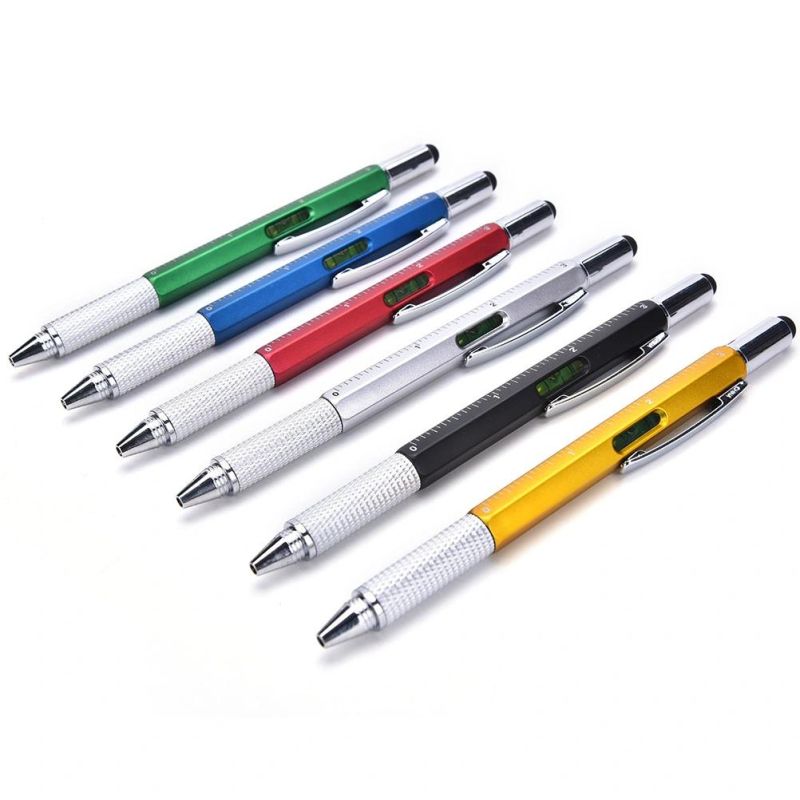 New Arrival Tool Ballpoint Pen Screwdriver Ruler Spirit Level with a Top and Scale Multifunction 6 in 1 Metal Pen