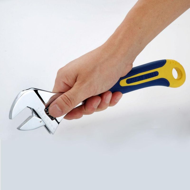 High Quality 8inch Spanner with 2-Color Rubber Handle Adjustable Wrench