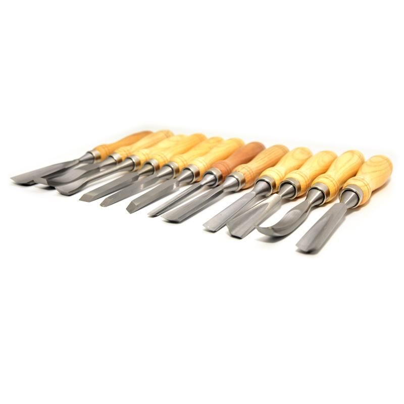 Wooden Carry Case with 12 PC Wood Handle Carving Chisel Tool Set