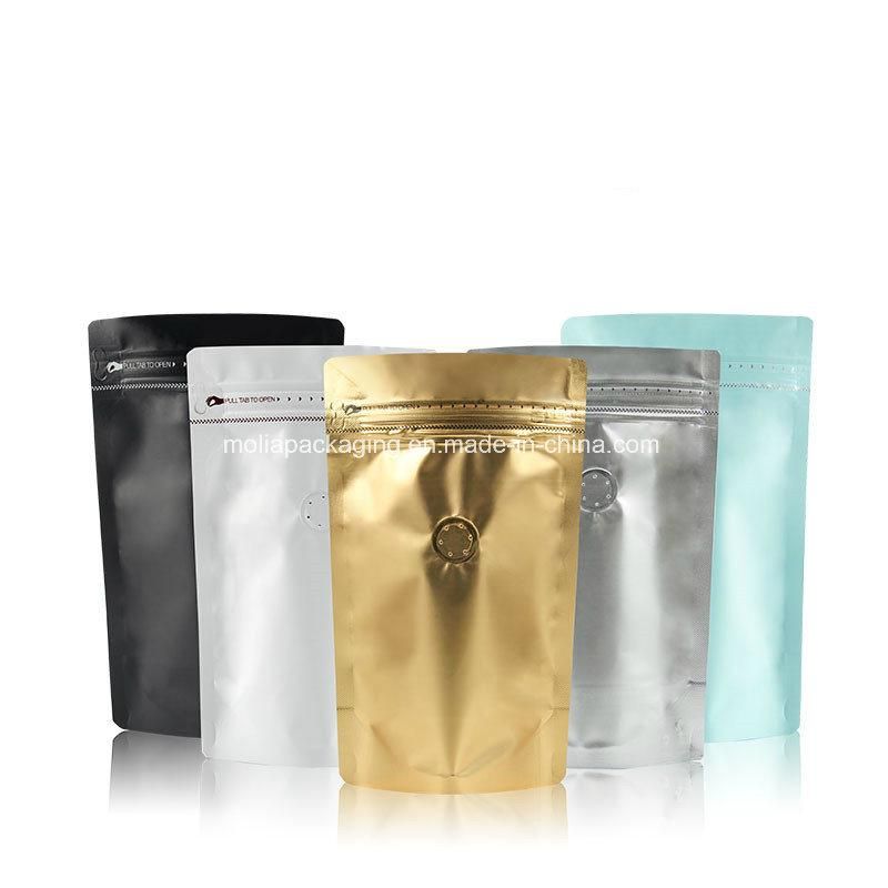 Golden Color Recycled Coffee Zipper Bags Air Valve