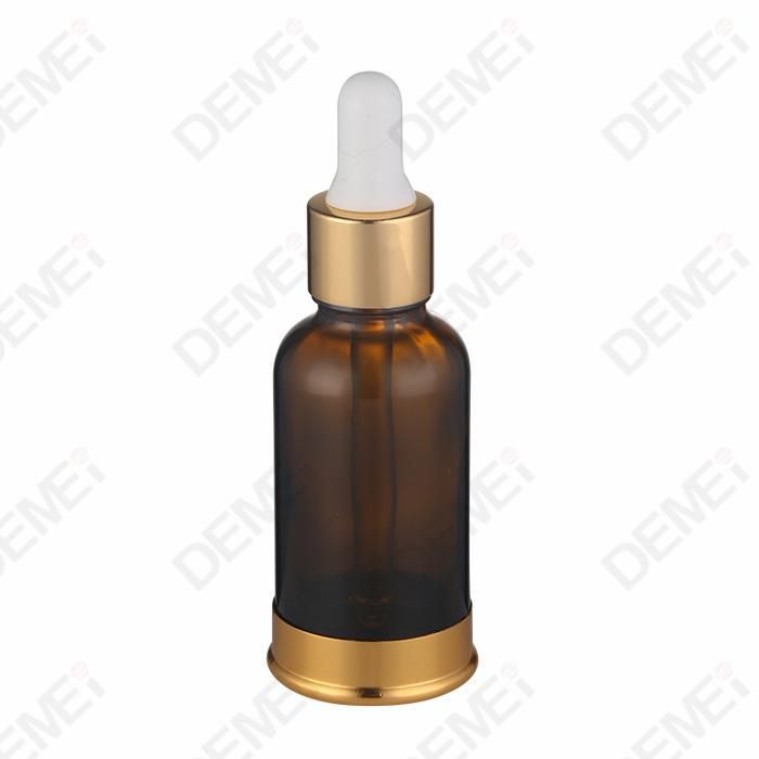 5ml 10ml 15ml 20ml 30ml Cosmetic Packaging Boston Round Shoulder Aluminum Bottom Glass Dropper Bottles with 18mm Ruber Pipette Dropper Cap