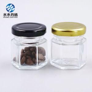 50ml Stock Fancy Hexagon Food Storage Jar Jam Glass Jar with Gold Lid