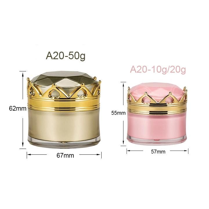 in Stock Skincare Plastic Container Cosmetic Packaging Luxury 50g Gold Empty Acrylic Cream Jar with Crown Shaped Lid