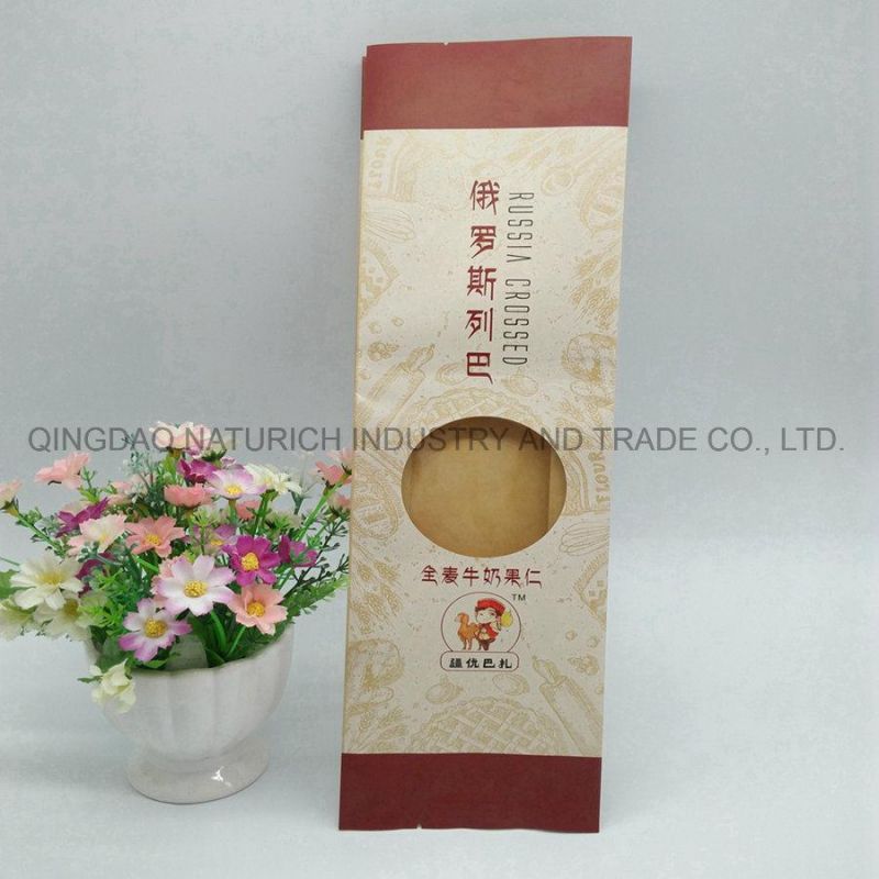 Food Grade Printed Bakery Brown Greaseproof Kraft Paper Bread Packaging Bags with Clear Window