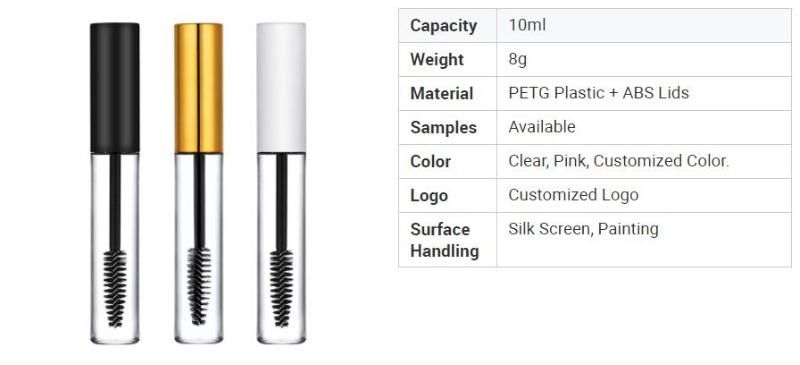 Custom 10ml Small Empty Transparent Plastic Eyelash Serum Mascara Wand Tube with Brush Private Labels