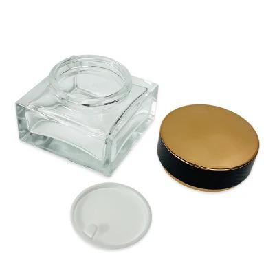 Luxury 50g Empty Clear Glass Square Cream Jar High Quality Thick Glass Skincare Set Packaging Cream Container