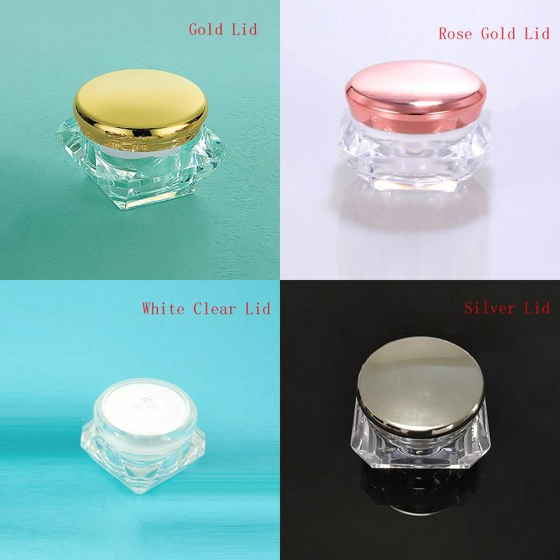 in Stock Hot Sale Diamond Shape 5g 10g 20g 30g Empty Cosmetic Packaging Luxury Cream Metalized Rose Gold Acrylic Plastic Cream Powder Jar